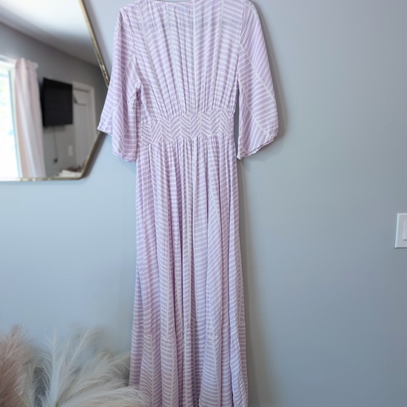 Elegant Skemo Lavender Striped Maxi Dress With Bell Sleeves. Sz. M - Picture 2 of 9